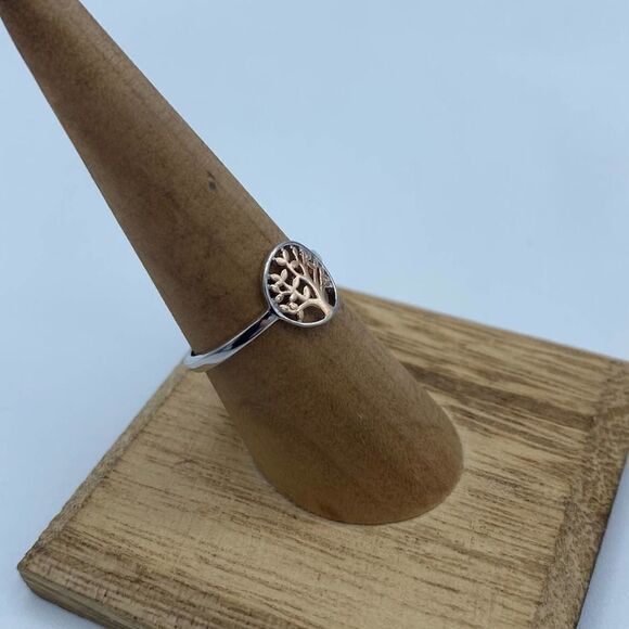 Tree Of Life Solid Sterling Silver Two -Tone Ring Rose Gold sizes 6,7 - Picture 2 of 6
